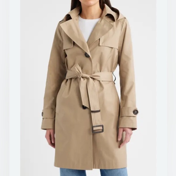 Sam Edelman single breasted trench coat with removable hood. NWT size L - Picture 1 of 7